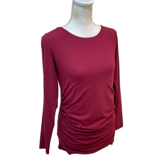 Talbots burgundy crew neck ruched draped long sleeve stretch top size small - Picture 2 of 11